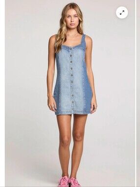 saltwater LUXE Zira Light Blue Denim Button Mini Dress